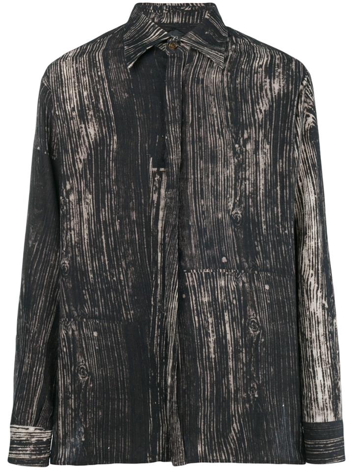 Poan Wood Texture Print Shirt - Black