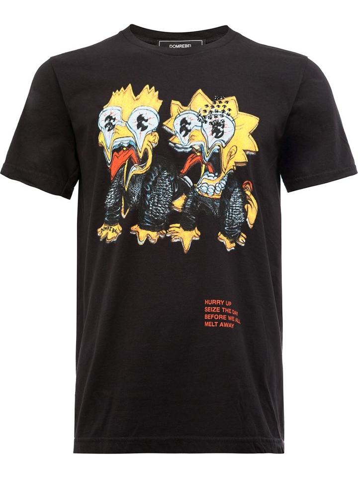 Dom Rebel Cartoons Print T-shirt, Men's, Size: Large, Black, Cotton