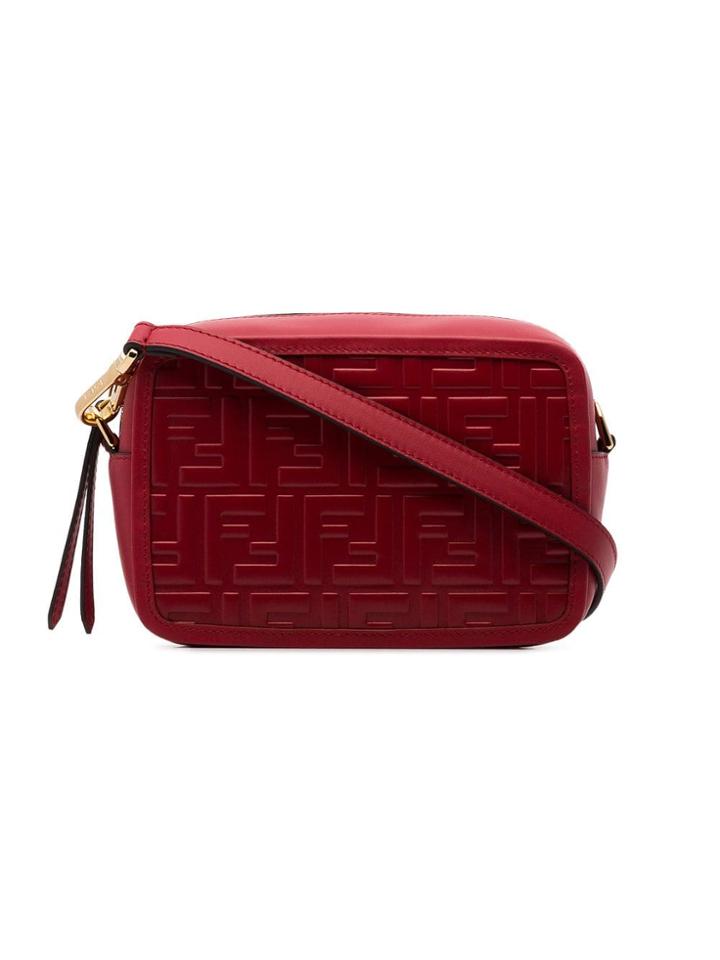 Fendi Red Logo Embossed Mini Leather Camera Bag