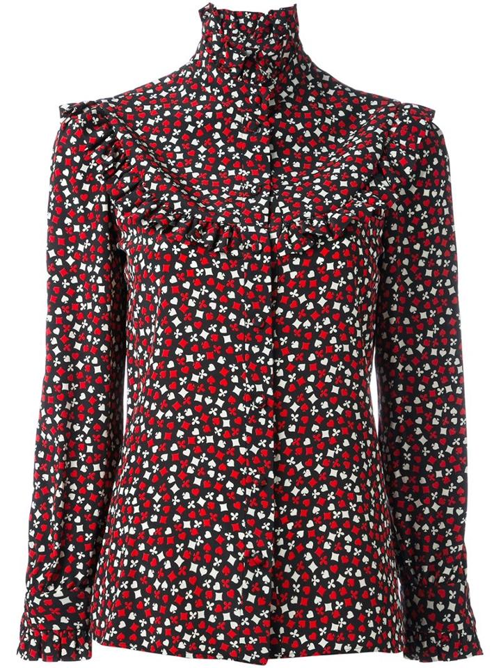 Saint Laurent Suit Print Shirt, Women's, Size: 38, Black, Silk