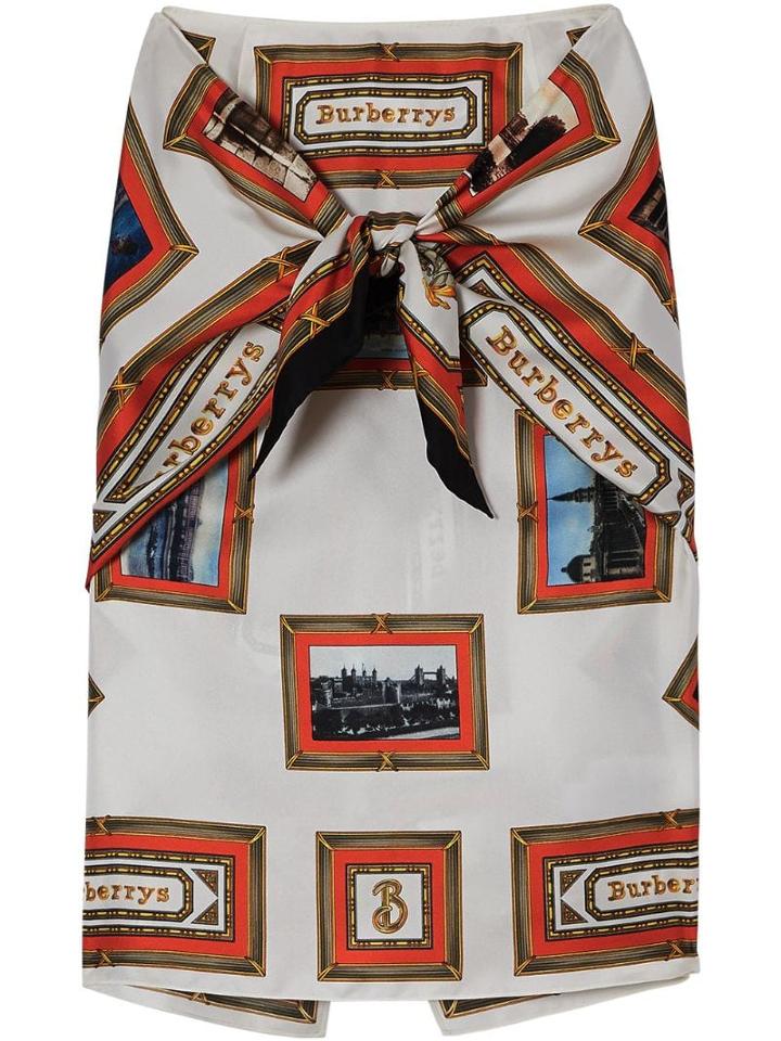 Burberry Scarf Detail Archive Scarf Print Silk Pencil Skirt - Red