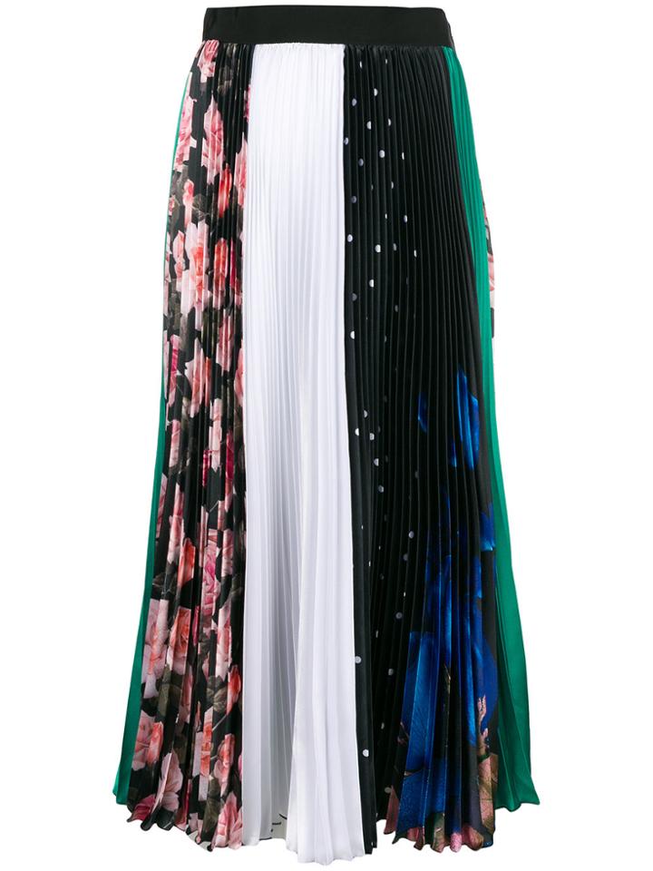 Msgm Print Mix Pleated Skirt - Black