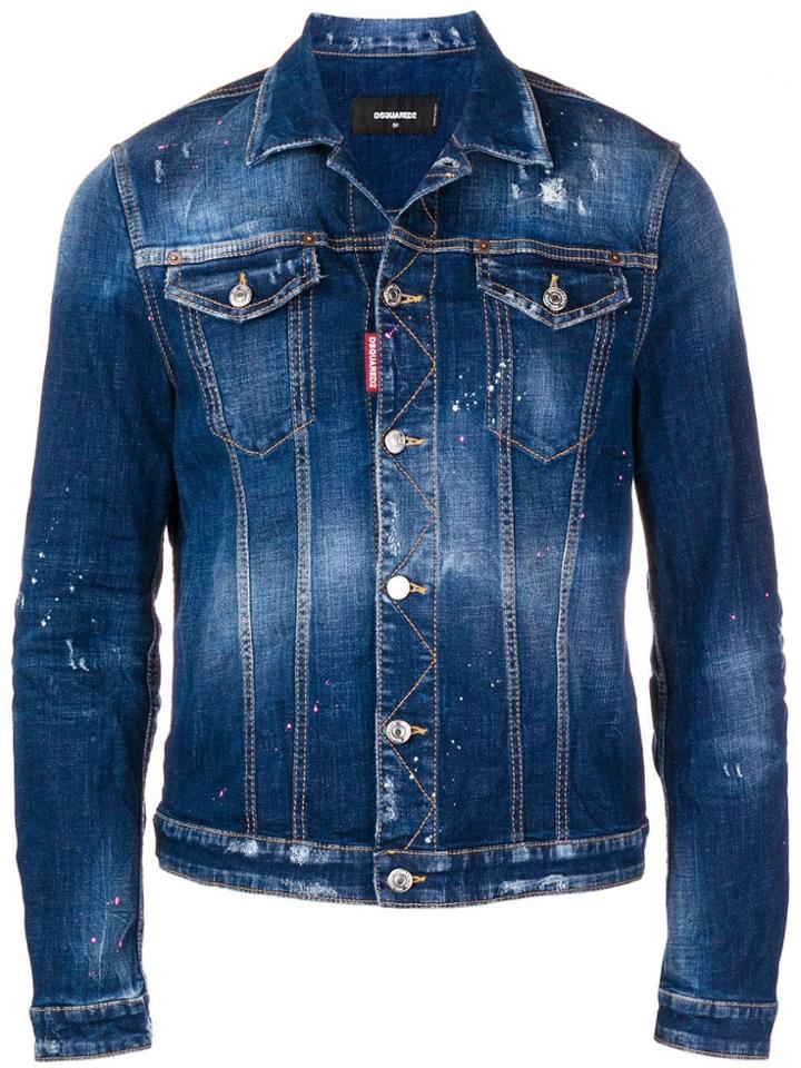 Dsquared2 Paint Splattered Denim Jacket - Blue