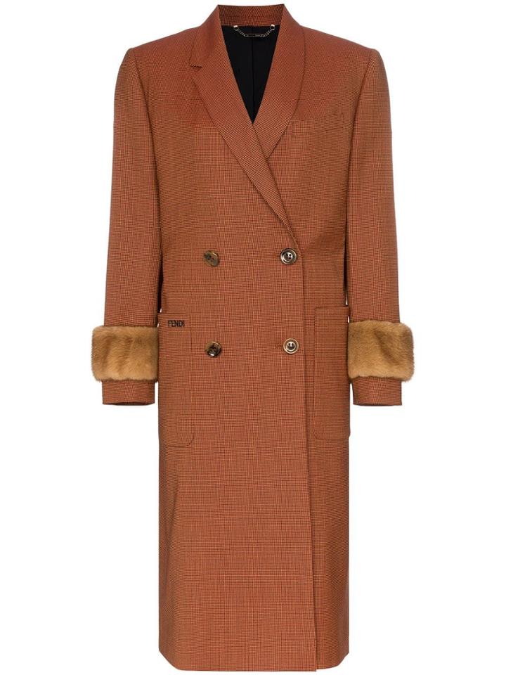 Fendi Micro Houndstooth Double-breasted Coat - Brown