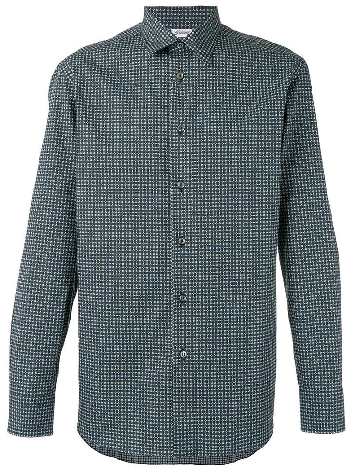 Brioni Tile Print Shirt, Men's, Size: Medium, Blue, Cotton