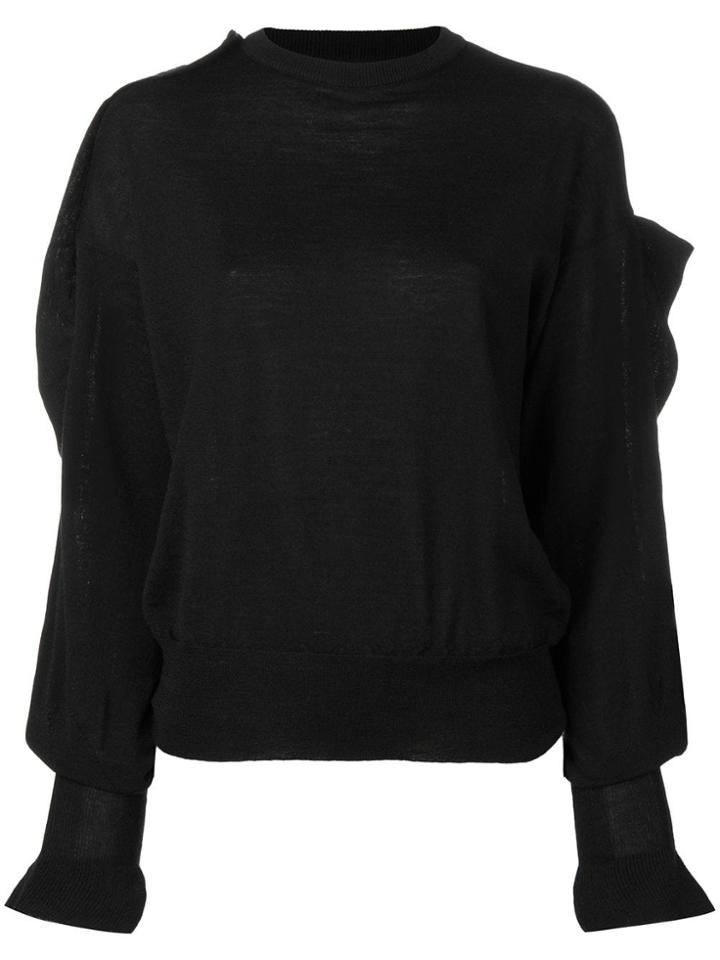 Laneus Frill Sleeve Top - Black