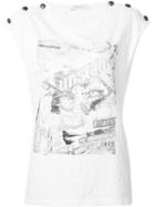 Pierre Balmain Buttoned Shoulder Graphic T-shirt, Women's, Size: 38, White, Cotton