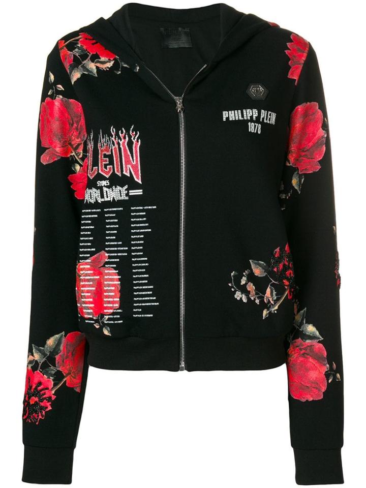 Philipp Plein Floral Zipped Hoodie - Black