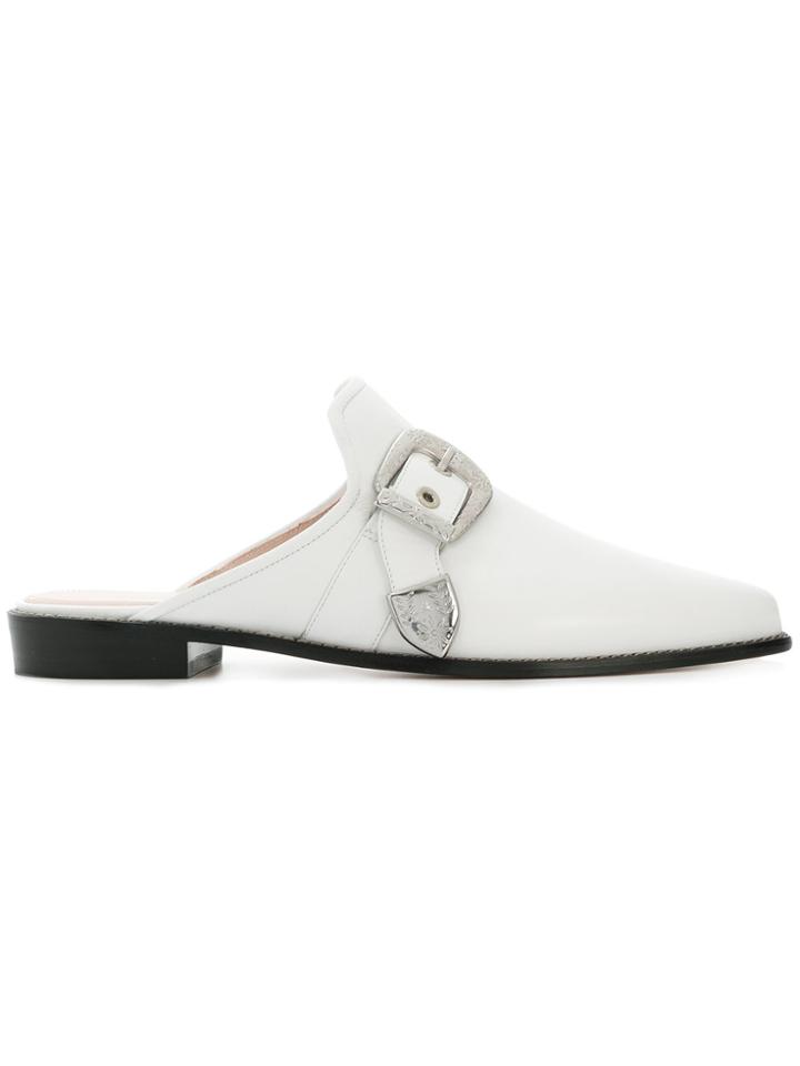 Stuart Weitzman Buckle Detail Mules - White