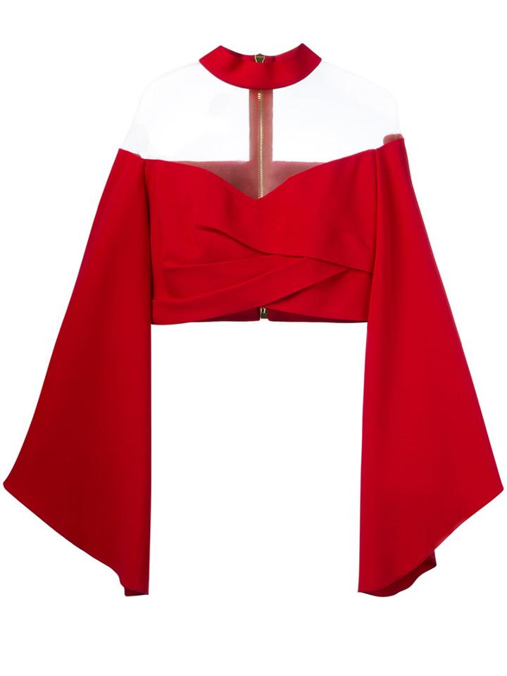 Balmain Choker Bardot Cropped Top, Women's, Size: 38, Red, Acetate