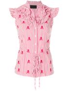 Philipp Plein Stripe And Skull Blouse With Frill Trim - White