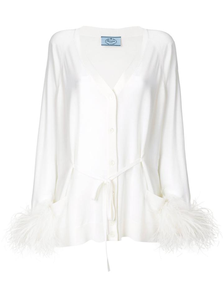 Prada Contrast Cuff Knitted Cardigan - Nude & Neutrals