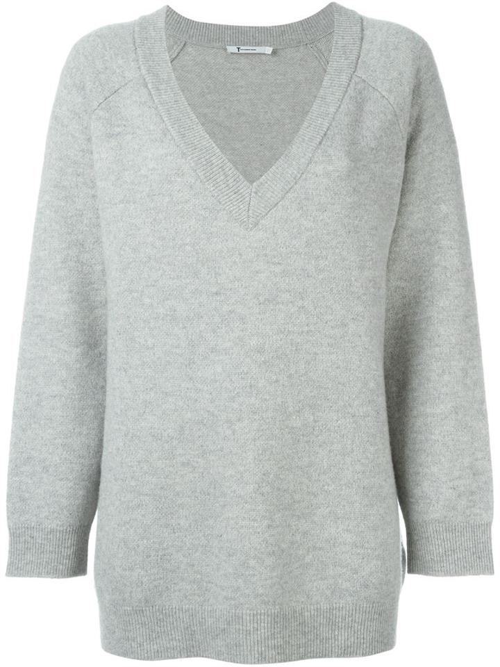 T By Alexander Wang V-neck Jumper, Women's, Size: Large, Grey, Cashmere/wool