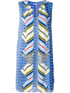 Kenzo Chevron And Diagonal Stripes Dress, Women's, Size: 40, Blue, Silk/polyester