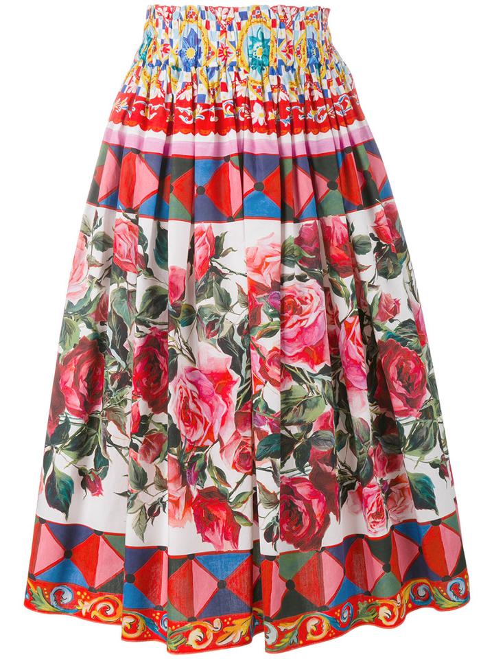 Dolce & Gabbana - Mambo Print Pleated Skirt - Women - Cotton - 44, Pink, Cotton