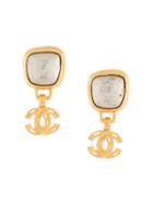 Chanel Vintage Square Stone Swing Earrings - Metallic