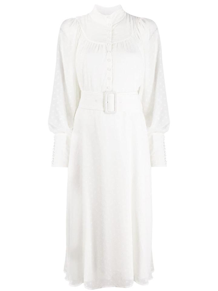 Rotate Flared Embroidered Midi Dress - White