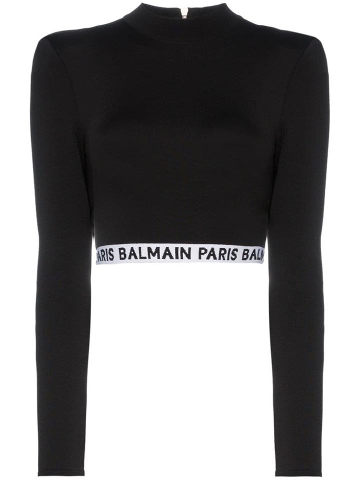 Balmain High Neck Logo Crop Top - Black