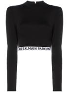 Balmain High Neck Logo Crop Top - Black