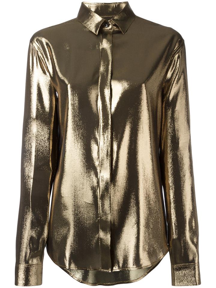Saint Laurent Metallic (grey) Lamé Shirt, Women's, Size: 38, Silk/metal