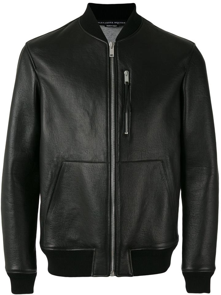 Alexander Mcqueen Leather Jacket, Men's, Size: 50, Black, Cotton/lamb Skin/polyamide/spandex/elastane