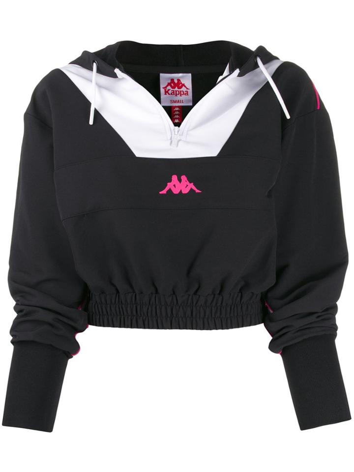Kappa Cropped Hooded Top - Black