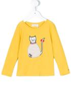 Rykiel Enfant Cat Embroidered T-shirt, Girl's, Size: 6 Yrs, Yellow/orange