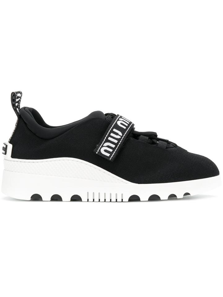 Miu Miu Logo Strap Sneakers - Black
