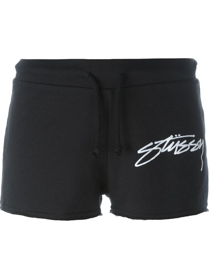 Stussy Logo Print Shorts, Women's, Size: Xs, Black, Polyester/cotton