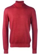 La Fileria For D'aniello Turtleneck Fine Knit Jumper, Men's, Size: 48, Red, Virgin Wool
