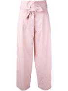 Erika Cavallini Tied High Waisted Trousers, Women's, Size: 44, Pink/purple, Cotton/spandex/elastane