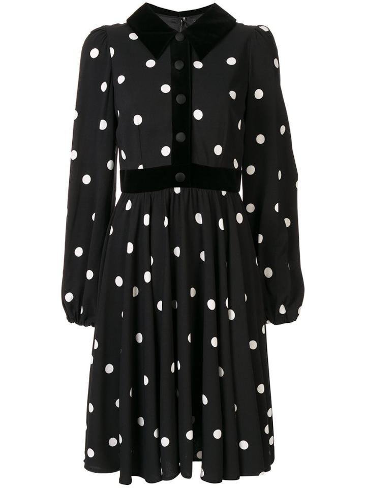 Dolce & Gabbana Polka-dot Velvet-trim Dress - Black