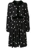 Dolce & Gabbana Polka-dot Velvet-trim Dress - Black