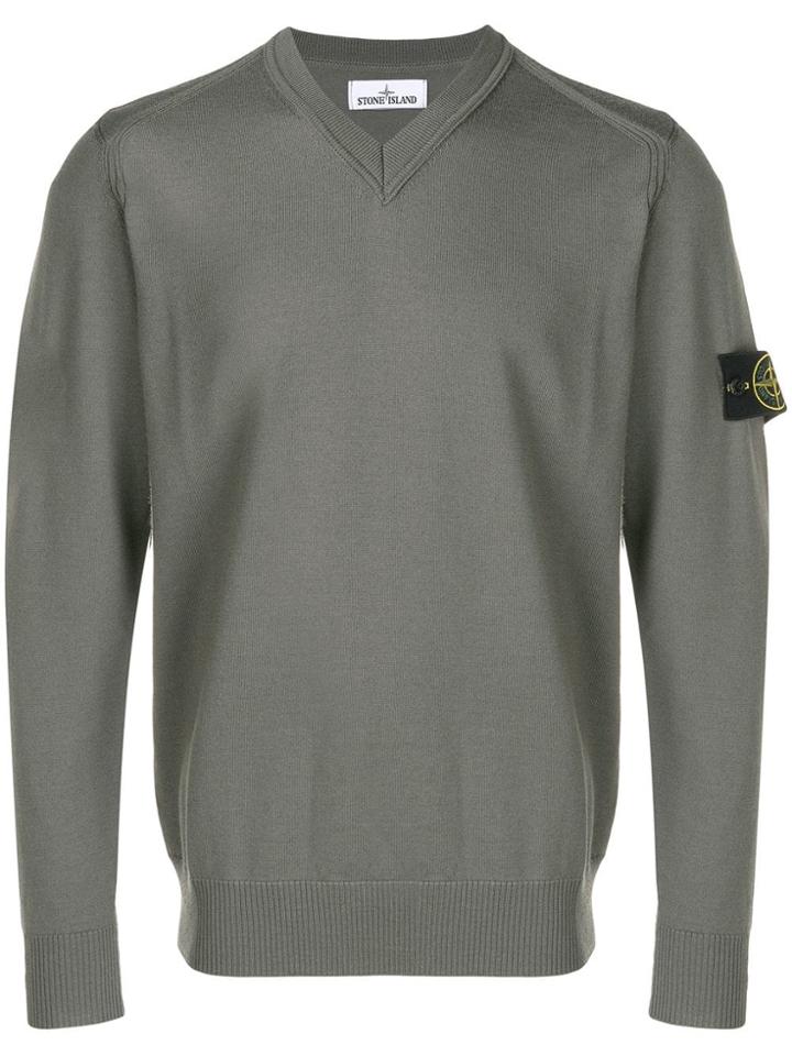 Stone Island V Neck Jumper - Grey