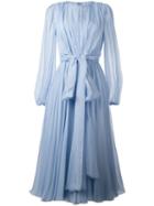 Dolce & Gabbana Pleated Bow Dress, Women's, Size: 44, Blue, Silk/cotton/nylon