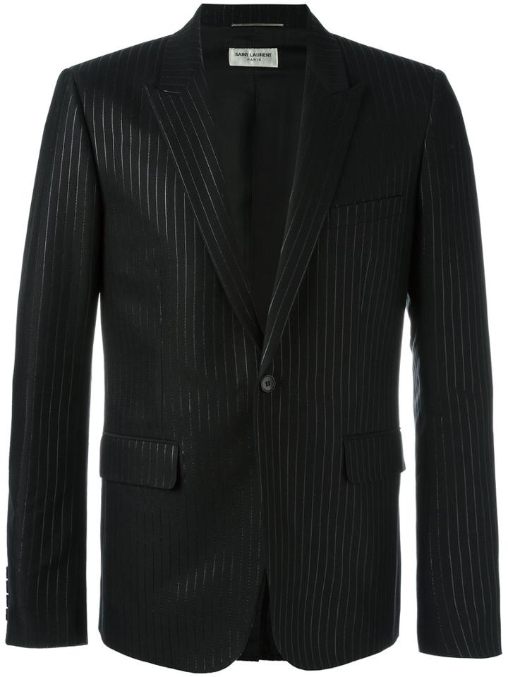 Saint Laurent Tonal Pinstripe Jacket, Men's, Size: 50, Black, Polyester/cotton/silk