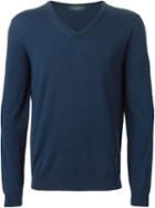 Zanone V Neck Sweater, Men's, Size: 54, Blue, Polyamide/virgin Wool