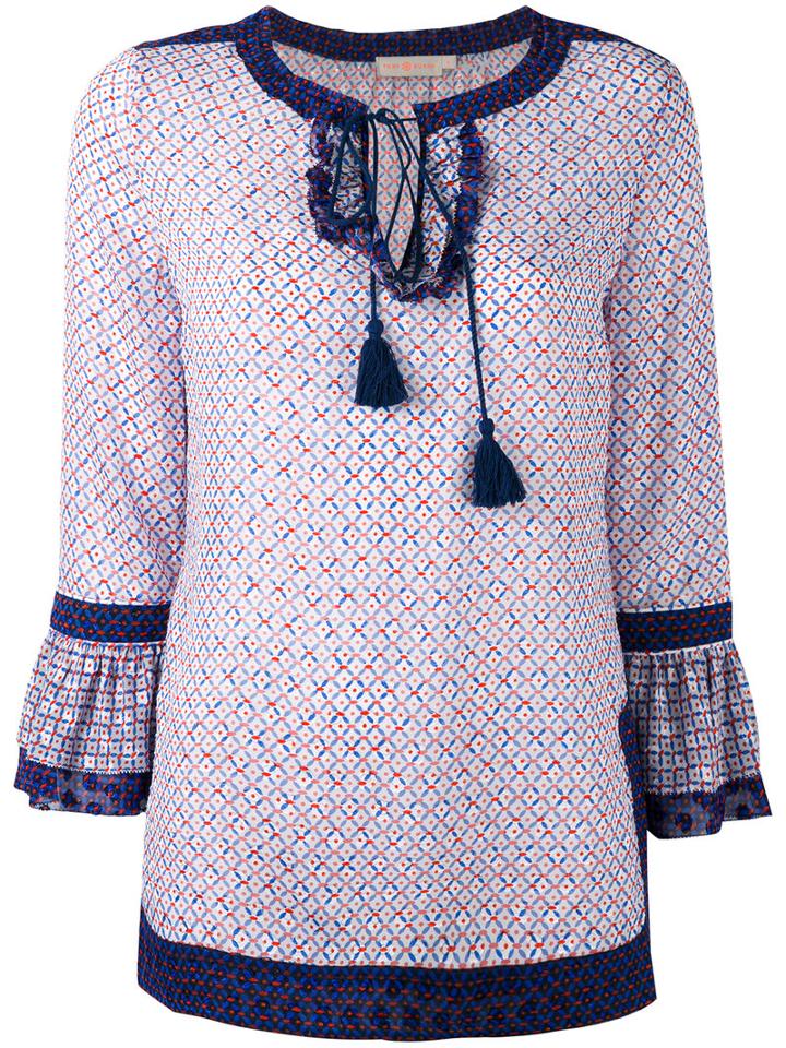 Dondup Geometric Print Shift Blouse, Women's, Size: 42, Blue, Silk