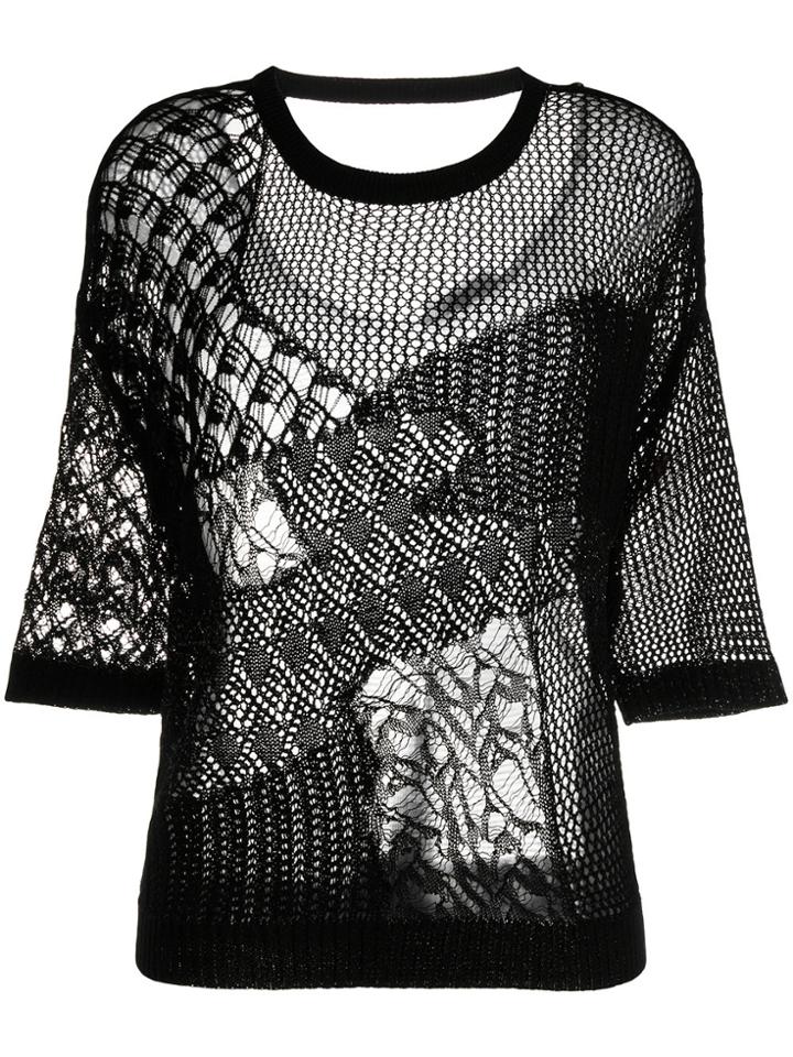 Diesel Panelled Semi Sheer Top - Black