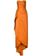 Paule Ka - Long Strapless Woven Dress - Women - Polyester - 38, Yellow/orange, Polyester