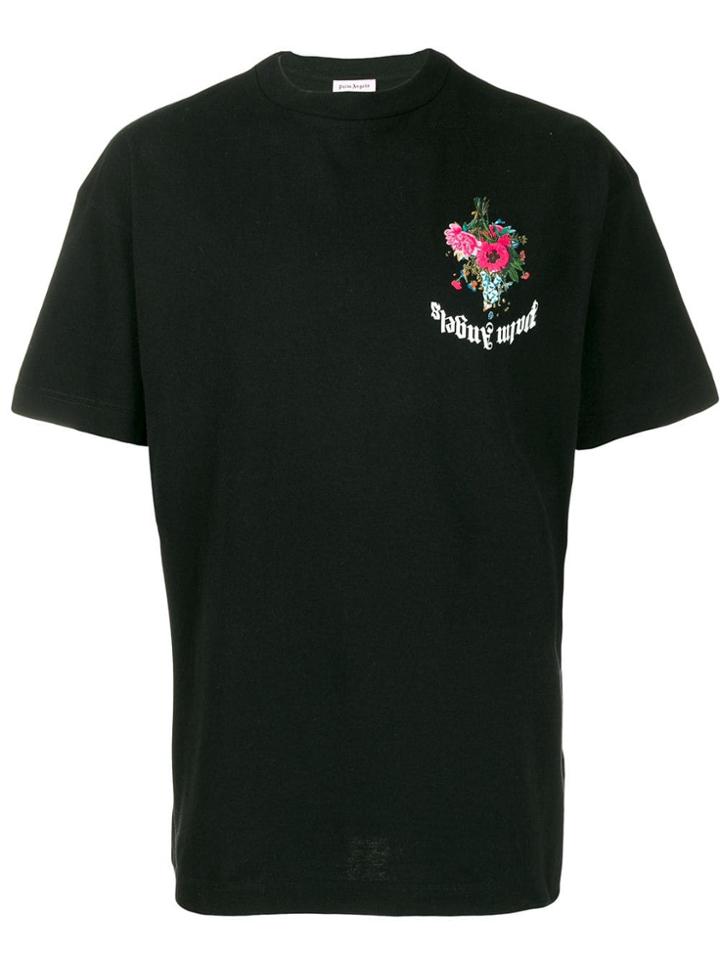 Palm Angels Floral Printed T-shirt - Black