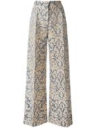 Erika Cavallini Jacquard Palazzo Pants, Women's, Size: 38, Nude/neutrals, Polyamide/polyester/wool