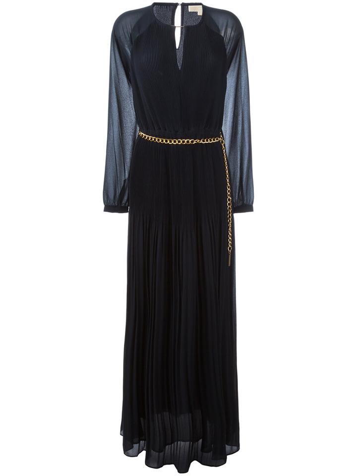 Michael Michael Kors Pleated Trim Chain Dress, Women's, Size: Medium, Blue, Polyester