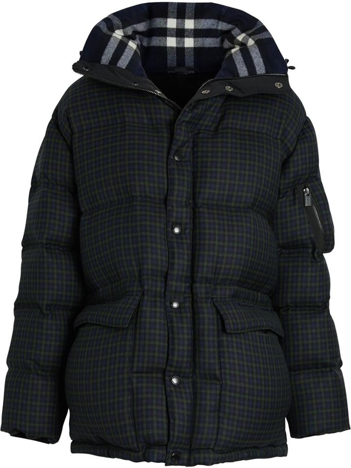 Burberry Check Wool Down-filled Hooded Jacket - Blue