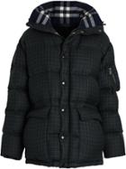 Burberry Check Wool Down-filled Hooded Jacket - Blue