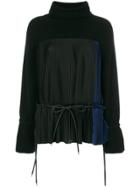 Sacai Belted Plissé Panel Sweater - Black