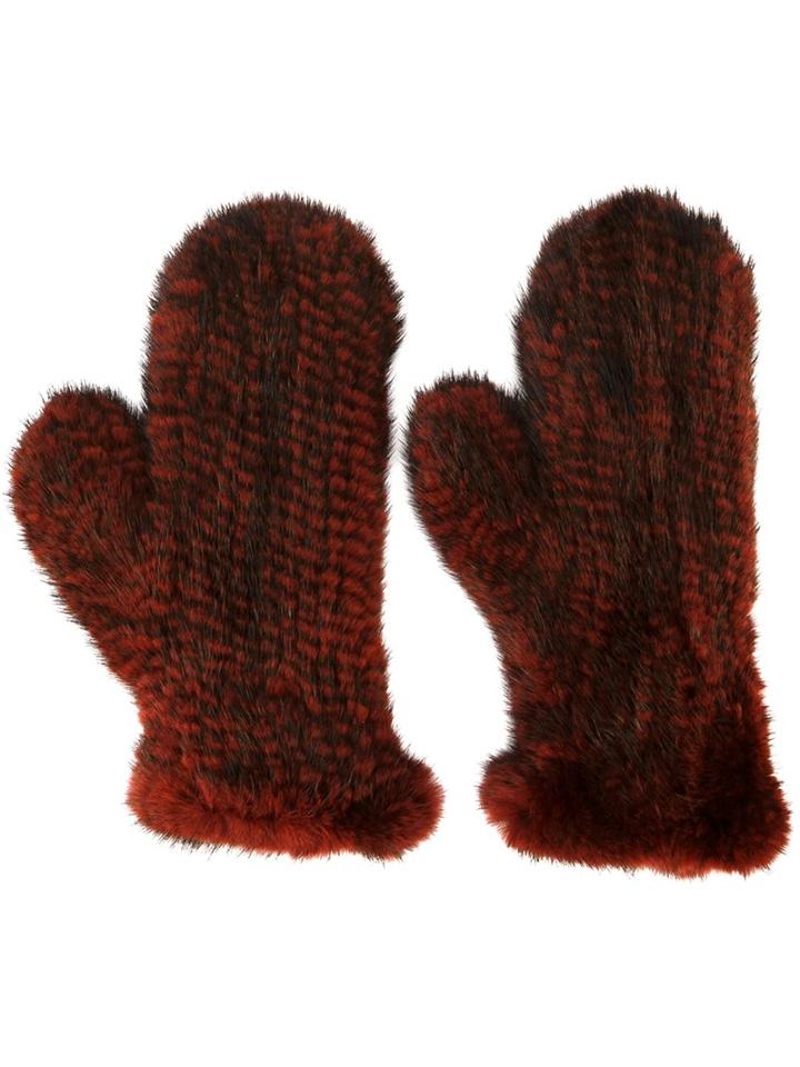 Yves Salomon Mink Fur Mittens, Women's, Red, Mink Fur