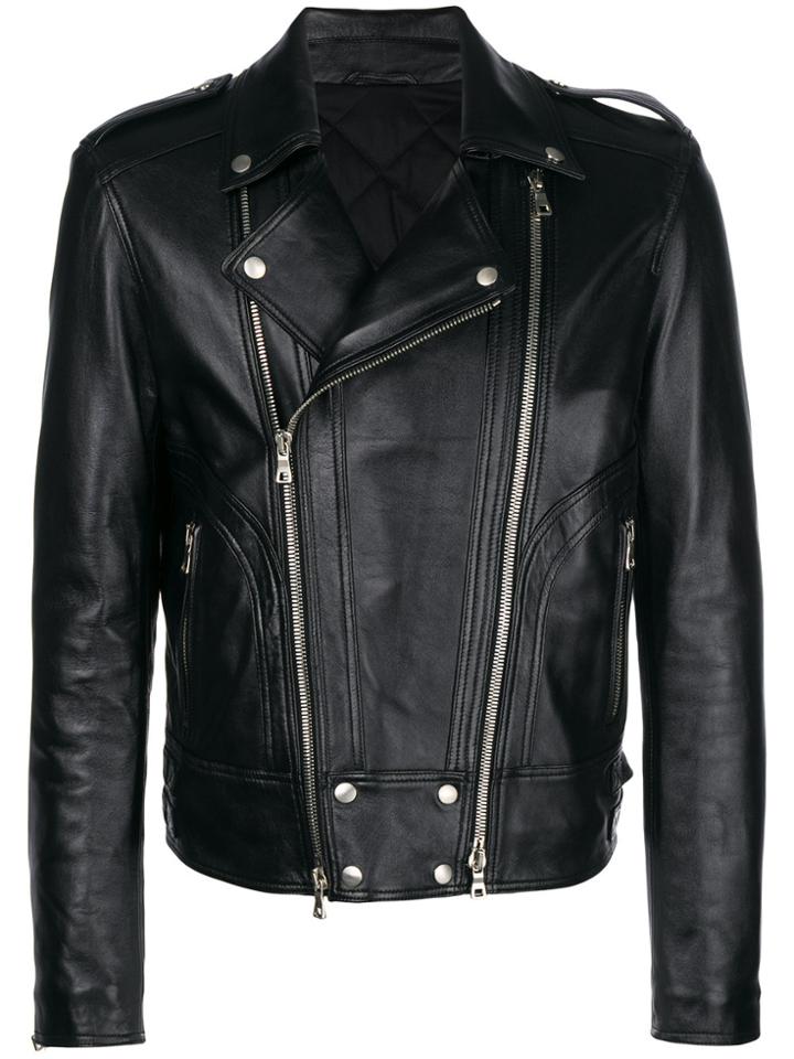 Balmain Leather Padded Biker Jacket - Black