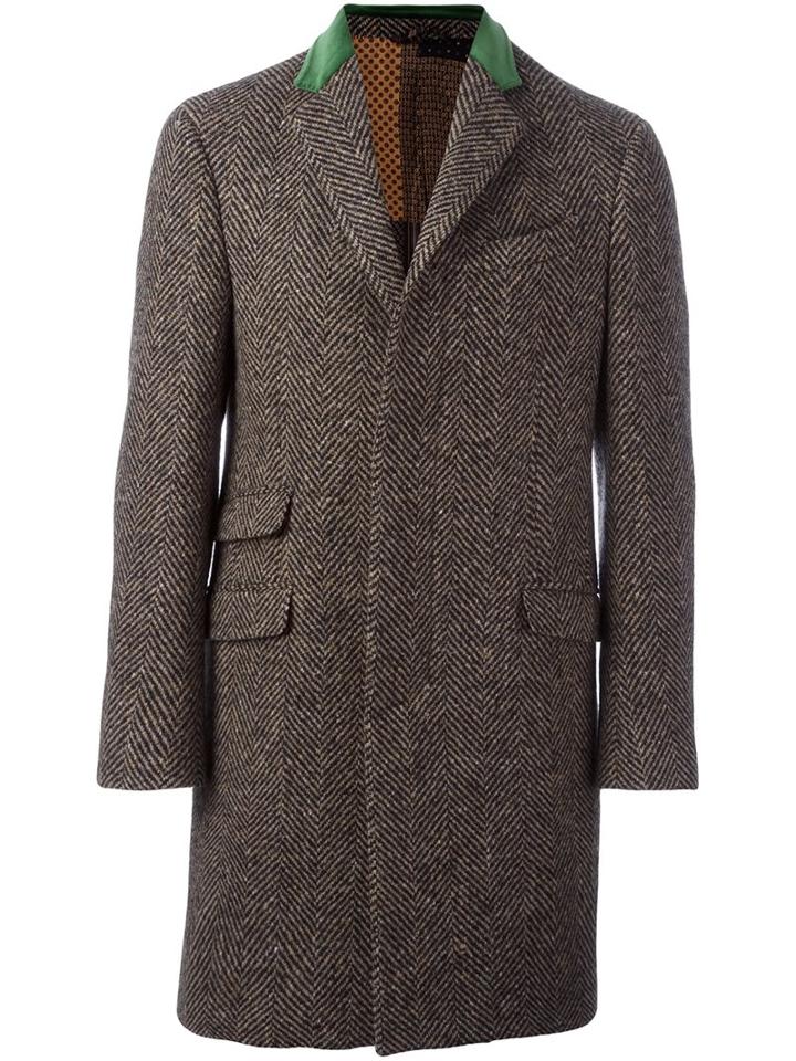 Etro Single Breasted Coat, Men's, Size: 50, Brown, Silk/cotton/calf Leather/wool
