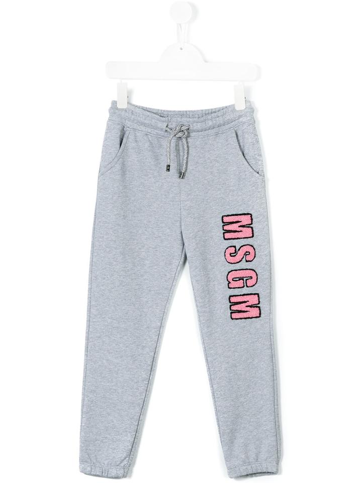 Msgm Kids - Pink Logo Sweatpants - Kids - Cotton - 12 Yrs, Grey